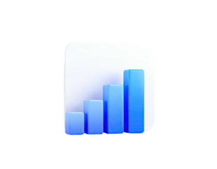 3D rendering of rising blue bars on a white rounded-square