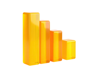 Shiny, descending golden bars depict a downward trend, isolated on black