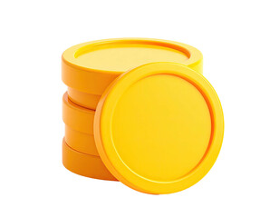 Stack of gold, round coins, with one coin in front, isolated on black