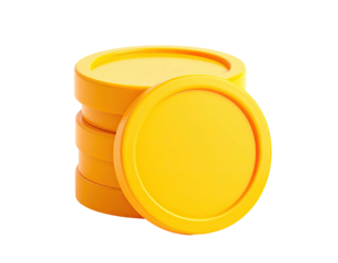 Stack of gold, round coins, with one coin in front, isolated on black