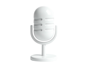 3D rendered, white vintage microphone with a rounded top against black backdrop