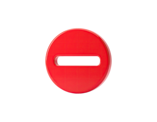 Glossy red circle icon with a horizontal bar, signifying prohibition on black backdrop