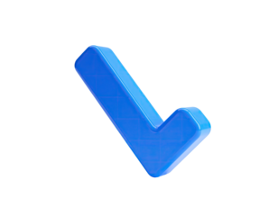 3D rendering of a glossy blue checkmark against a stark black backdrop