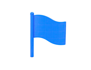 A 3D rendering of a blue flag with a wavy design on a black background