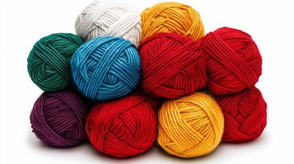 Colorful Yarn Balls on White Background