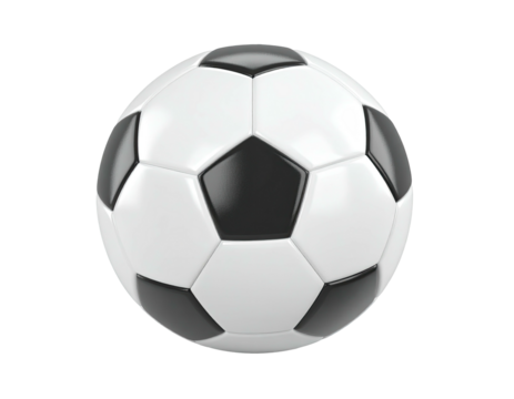 A close-up, isolated soccer ball with alternating black and white pentagons/hexagons