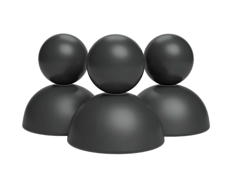 Three stylized figures with rounded heads and bodies, in shades of grey - Powered by Adobe