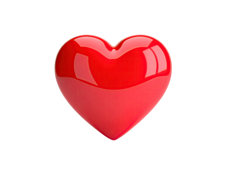 A glossy, three-dimensional red heart on a black background, with a gradient