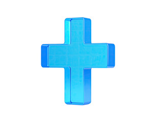 Obraz premium A 3D-rendered, glowing blue cross with a translucent effect against black