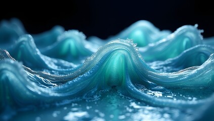 Modern 3D abstract artwork of transparent glass waves in motion, blending fluid forms, reflections, and subtle gradients for a sleek digital design