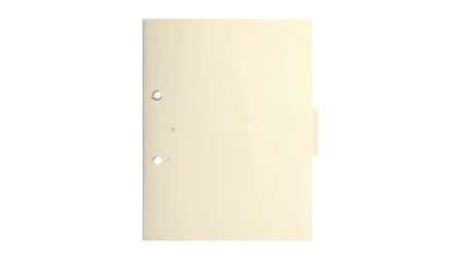 A file folder, three-hole punched, with a tab. Against a black background