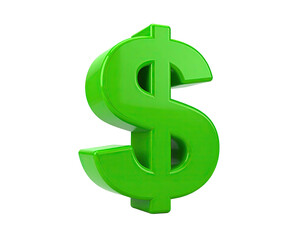 Shiny green 3D dollar symbol isolated on a black background