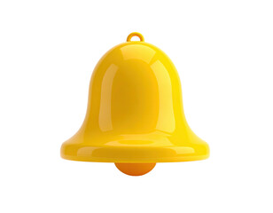 Glossy yellow bell with loop, orange clapper, set against black backdrop