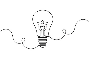Continuous Line Light Bulb Icon  Simple Idea Concept Vector Art. illustration 