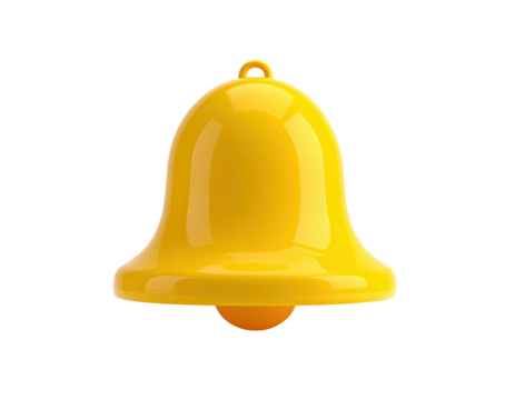 Glossy yellow bell with loop, orange clapper, set against black backdrop