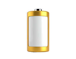 Isolated gold-colored battery with white center on black background