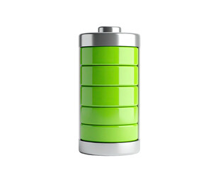 Cylindrical battery graphic showing a fully charged state with green levels