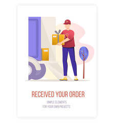 Delivery Man In Red Hat And Shirt Holding Gift Box Near Purple Truck On Transparent Background Ready For Shipping Service
