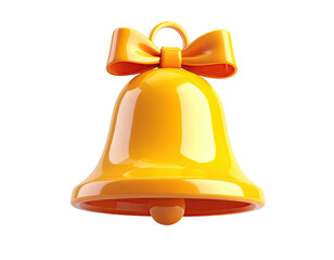 A shiny, orange cartoon bell with a bow on top, isolated on a black background