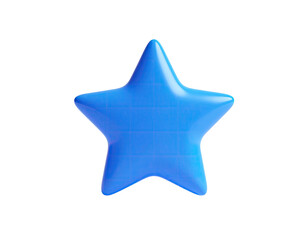 A glossy, five-pointed blue star, brightly lit against a black background