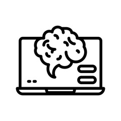 Digital Brain Icon on Laptop Screen Representing Online Healthcare and Medical Technology Advancements with Clean Lines and Transparent Background