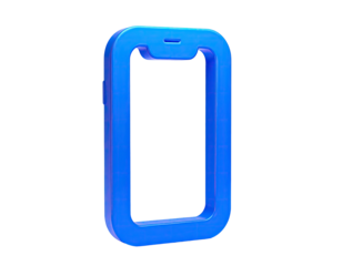 A simple, outlined phone model in bright blue with rounded edges on a black background