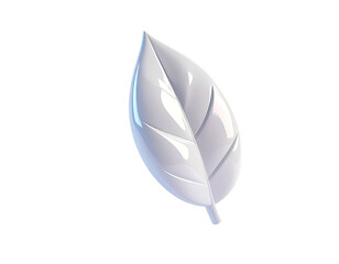 A glossy, stylized, white leaf floats against a black background, 3D rendering
