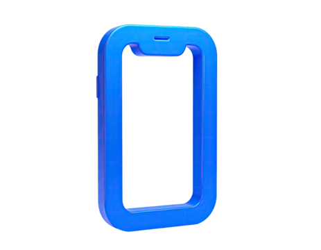 A simple, outlined phone model in bright blue with rounded edges on a black background