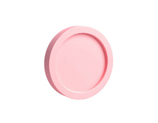 A 3D rendered pink coin, smooth and glossy, floating on a black background
