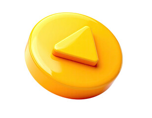 Shiny, 3D rendering of a yellow play button over a black background