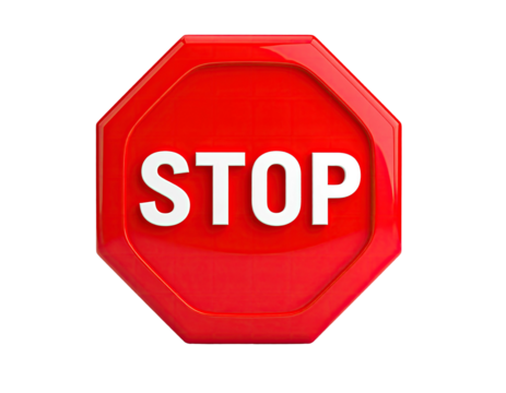 Red octagonal sign with bold white letters reading "STOP" against black background