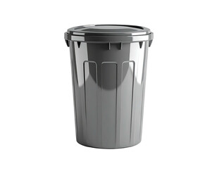 Realistic 3D render of a grey, cylindrical trash can with a matching lid