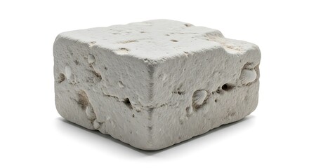 Block of Feta Cheese on White Background.