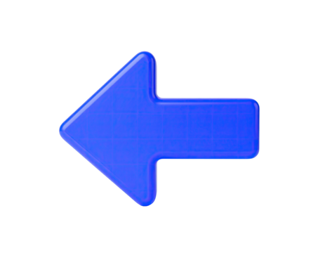 A shiny, vibrant blue arrow pointing left, set against a stark black backdrop