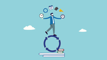 build good work habits with several skills, habitual procedures leading to business or career success, discipline or working efficiency, business people carry out work with a circle of good work habit