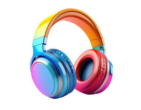 Colorful wireless headphones with earcups in vibrant gradient hues against black