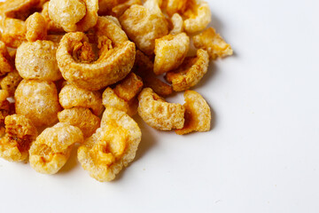 Crispy pork cracklings, a crunchy savory snack.