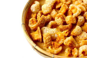 Crispy pork cracklings, a crunchy savory snack.