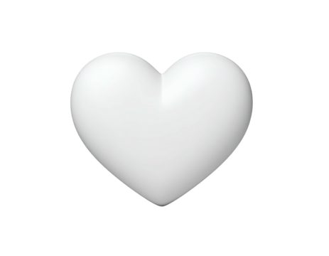 A 3D-rendered, solid, white heart floats against a stark black background
