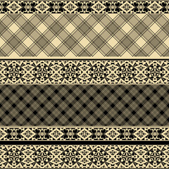 Black and beige Lace plaid Stripes patchwork