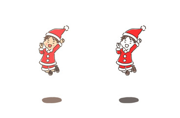 Christmas・サンタクロースのコスプレをして元気にジャンプしている男の子