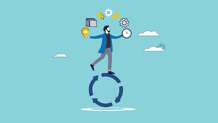 build good work habits with several skills, habitual procedures leading to business or career success, discipline or working efficiency, business people carry out work with a circle of good work habit