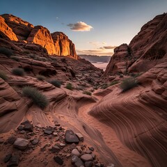 Valley of Fire State Park - A Desert Landscape at Sunset.