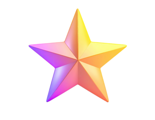 A five-pointed star with a gradient of pink, orange, and yellow on a black background