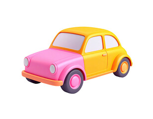 A vibrant cartoon car, split diagonally, in pink and yellow with a black background
