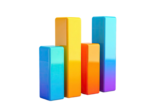 Colorful 3D bar graph, representing data visually, on a black background - Powered by Adobe
