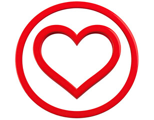 Red 3D heart symbol within a circle, on a black background
