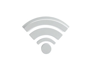 A glossy, white wireless signal icon floats against a stark black background