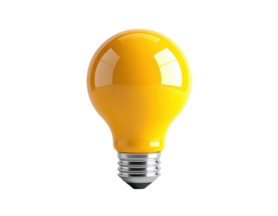 A shiny, yellow lightbulb with a silver base, set against a black background