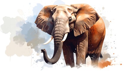 Majestic African Elephant in Watercolor Style.
